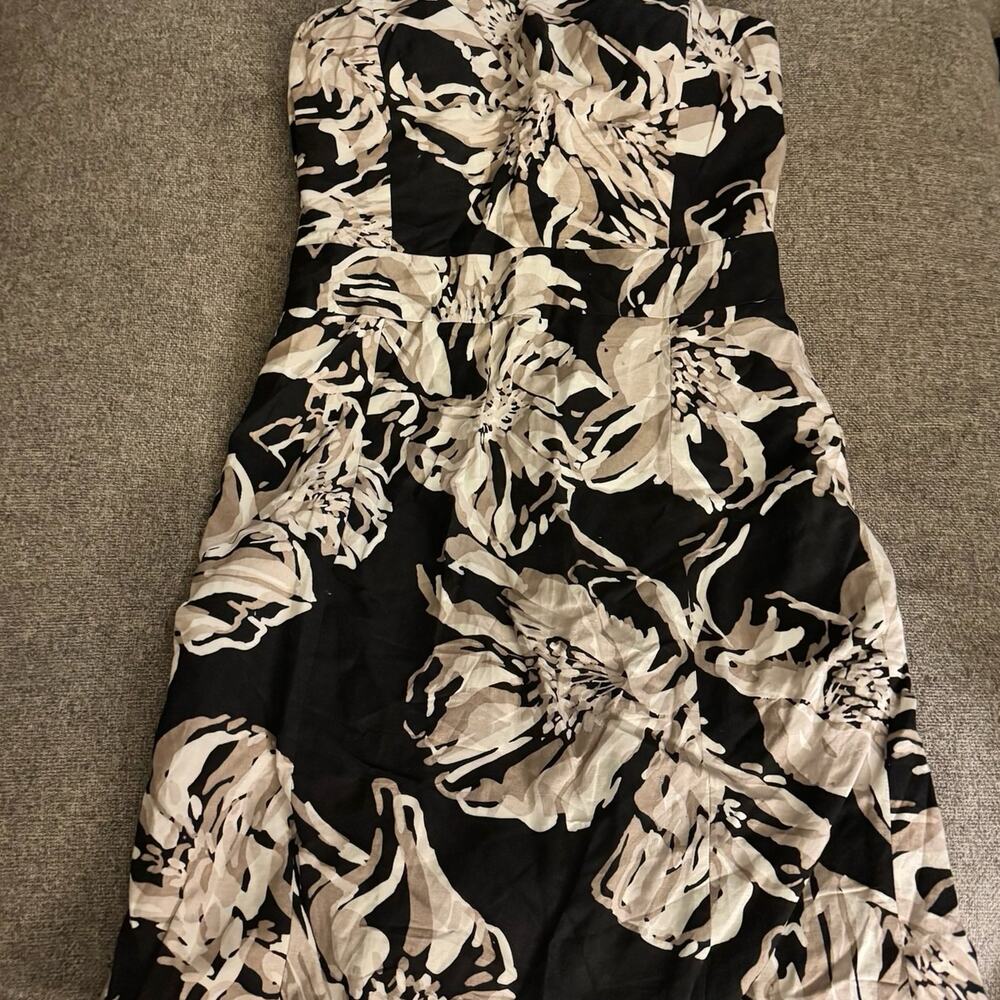 Banana Republic Black Abstract Floral Strapless Dress 6P